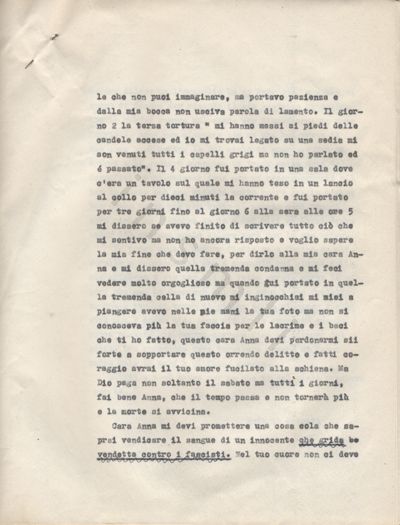 L’immagine riproduce la seconda pagina della trascrizione a macchina della lettera di Antonio Fossati ad Anna.