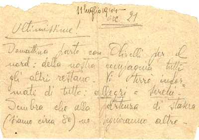 L’immagine riproduce il lato frontale dell’ultima lettera di Carlo Bianchi ai familiari, scritta dal campo di concentramento di Fossoli. La data 