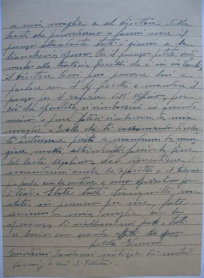 L’immagine riproduce la seconda facciata della lettera di Edmondo Fondi al fratello Amedeo. Il documento è scritto a penna, sui due lati di un foglio a righe.