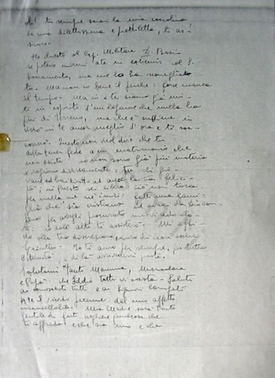 L’immagine riproduce la fotocopia della seconda facciata della lettera di Giacomo Perlasca alla fidanzata, scritta dalle carceri di Brescia il giorno prima della sua fucilazione.