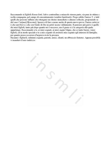 L’immagine riproduce la trascrizione dell’ultima lettera di Giorgio Puecher, scritta al collega di studio notarile Pietro Cassina su cartolina spedita da Fortezza-Franzenfeste (Bolzano).