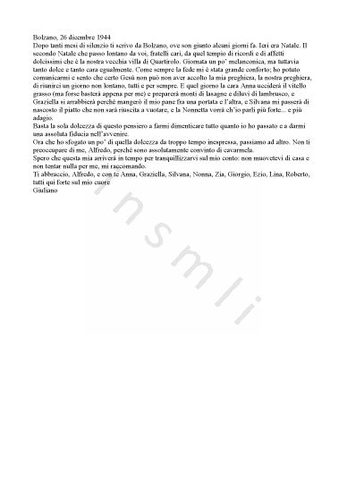 L’immagine riproduce il testo dell’ultima lettera di Giuliano Benassi.