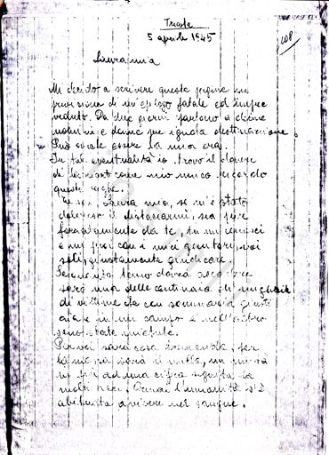 L’immagine riproduce la fotocopia della prima facciata dell’ultima lettera di Giuseppe Robusti a Laura Mulli.