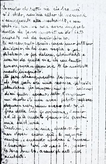 L’immagine riproduce la fotocopia della seconda facciata dell’ultima lettera di Giuseppe Robusti a Laura Mulli.