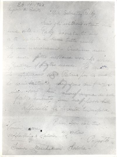 L’immagine riproduce l’ultima lettera di Irma Marchiani, scritta alla sorella il giorno stesso della sua esecuzione.