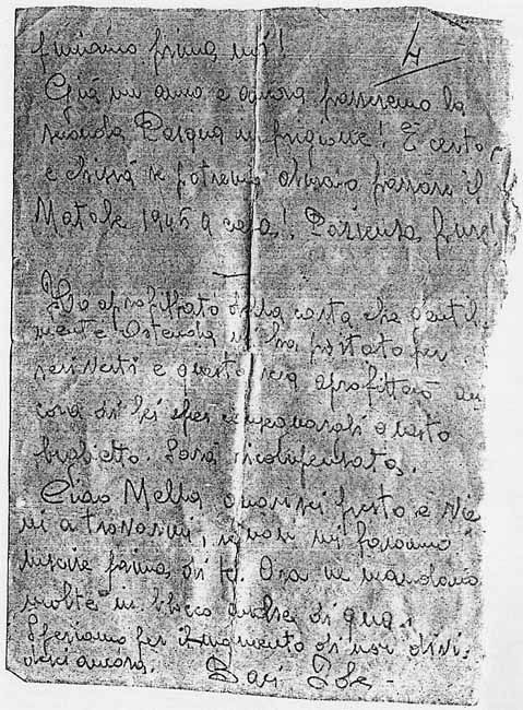 L’immagine riproduce la fotocopia cartacea della quarta e ultima pagina dell’ultima lettera scritta da Jole Baroncini alla sorella Nella.