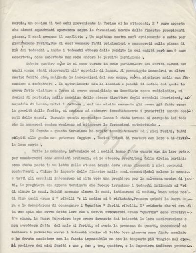 L’immagine riproduce la seconda pagina della trascrizione a macchina della lettera di Luigi Capriolo al fratello Giovanni, scritta durante i mesi di lotta partigiana, prima della cattura e dell’impiccagione.