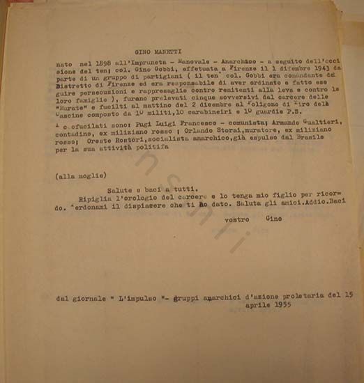 L’immagine riproduce la scheda relativa a Luigi Manetti approntata dai curatori delle "Lettere dei condannati a morte della Resistenza"