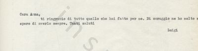 L’immagine riproduce la trascrizione a macchina dell’ultimo messaggio di Luigi Palombini ad Anna.