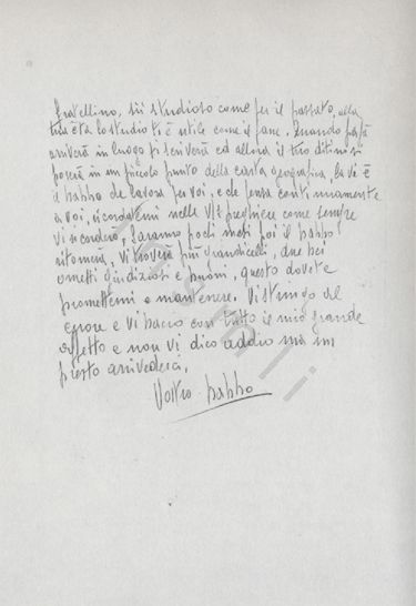 L’immagine riproduce la fotocopia della seconda facciata della lettera che Pietro Bastanzetti scrisse ai figli, il 29 marzo 1944. E’ l’ultimo messaggio da lui composto prima della deportazione a Gusen, dove si spense il 2 giugno 1944.
