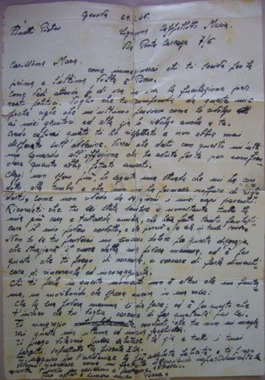L’immagine riproduce l’ultima lettera di Piero Pinetti a Maria, scritta pochi giorni prima della fucilazione.