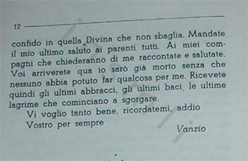 L’immagine riproduce la parte finale della trascrizione a stampa della lettera scritta da Vanzio Spinelli il 23 giugno alla madre e a Leonarda.
