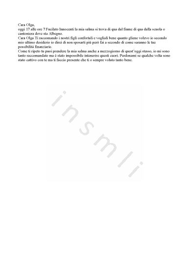 L’immagine riproduce il testo dell’ultima lettera scritta da Vittorio Tassi alla moglie.