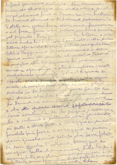 L’immagine riproduce la quarta facciata dell’ultima lettera di Ada Michlstaedter al marito Giuseppe Marchesini, scritta il giorno prima l’inizio del suo viaggio per Auschwitz. 