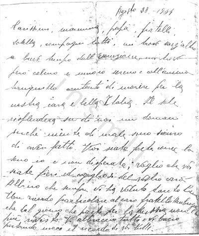 L’immagine riproduce la fotocopia della prima facciata dell’ultima lettera di Albino Abico, scritta ai suoi cari poco prima di essere fucilato.