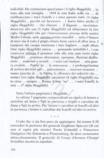 L’immagine riproduce la trascrizione dell’ultimo messaggio scritto dal generale Alberto Trionfi sul suo diario, il 31 dicembre 1944, dal campo di concentramento di Shelkow (Polonia). Il testo è pubblicato a pag. 310 del volume "Il Generale Alberto Trionfi. Scritti e memorie dalla Grecia al Lager. Un delitto delle SS" (Roma, A.N.E.I., 2004).