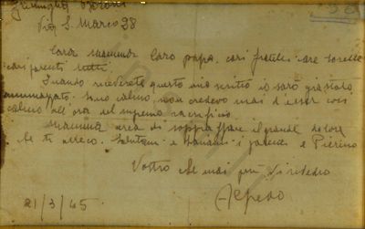 L’immagine riproduce l’ultima lettera di Alfredo Borotti, scritta a genitori, fratelli e parenti poche ore prima della fucilazione.