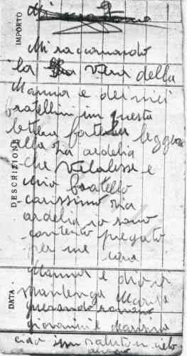 L’immagine riproduce il messaggio scritto da Alvaro Boccardi la sera del 30 marzo 1944 su tre foglietti di bloc-notes, fatto pervenire ai famigliari dal cappellano che assistette i condannati.