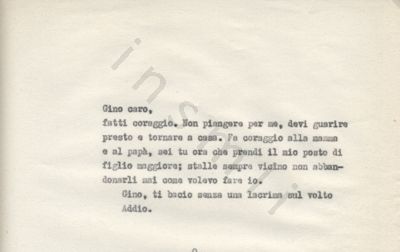 L’immagine riproduce la trascrizione a macchina dell’ultima lettera scritta da Amerigo Duò al fratello Gino.