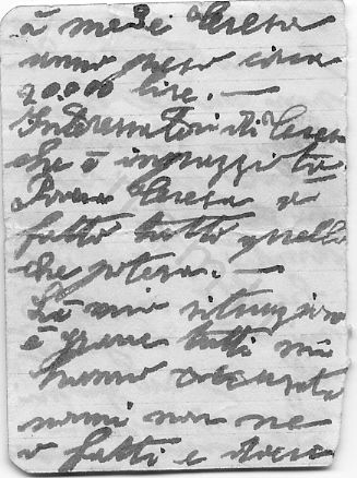 L’immagine riproduce il fronte della terza pagina della lettera di Andrea Mensa ai compagni di lotta, fatta probabilmente uscire clandestinamente dal suo luogo di detenzione. Il documento è scritto a penna nera su piccoli biglietti di carta a righe.