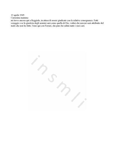 L’immagine riproduce il testo di una delle ultime lettere di Arnoldo Avanzi.