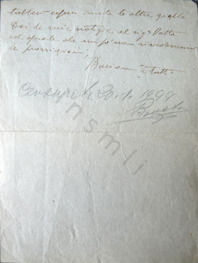 L’immagine riproduce la seconda facciata dell’ultima lettera di Astolfo Lunardi, scritta alla moglie Amedea su un foglio bianco timbrato (sul lato frontale) "Carceri Giudiziarie - Brescia". Alla fine del testo si possono leggere, a matita, "Censurata 20.1.1944" e la firma del censore.