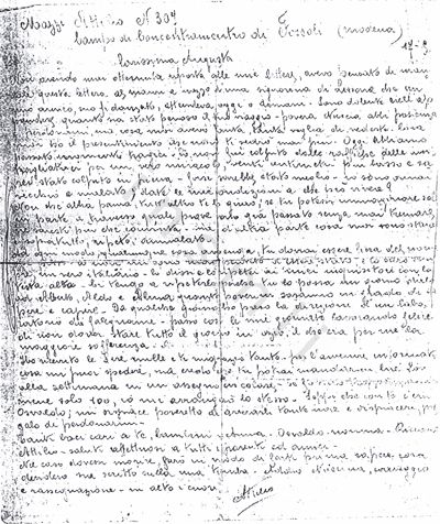 L’immagine riproduce la fotocopia della lettera scritta da Attilio Mazzi alla moglie Augusta dal campo di Fossoli, il 17 settembre 1944.