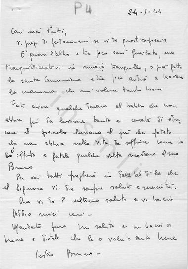 L’immagine riproduce l’ultima lettera del partigiano Bruno ai suoi cari.