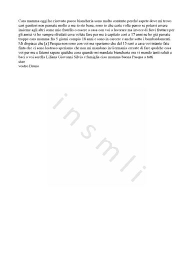 L’immagine riproduce il testo dell’ultima lettera scritta da Bruno Colombo alla madre.