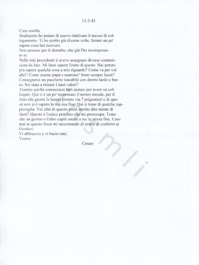 L’immagine riproduce la trascrizione dell’ultima lettera di Cesare Dattilo alla sorella.