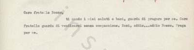 L’immagine riproduce la trascrizione a macchina dell’ultima lettera di Dino Bertetta al fratello.