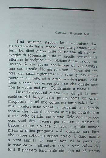 L’immagine riproduce la prima parte della trascrizione a stampa della lettera inviata da Domenico Rasi all’amico il 21 giugno 1944.