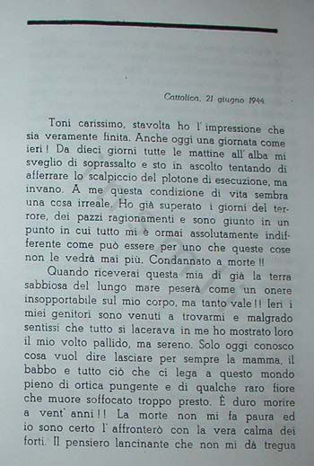 L’immagine riproduce la prima parte della trascrizione a stampa della lettera inviata da Domenico Rasi all’amico il 21 giugno 1944.