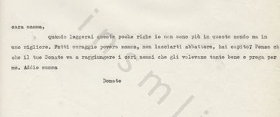 L’immagine riproduce la trascrizione a macchina dell’ultima lettera di Donato Simonetti alla madre.