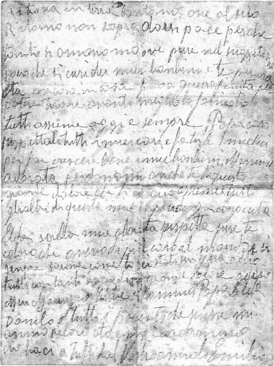 L’immagine riproduce la fotocopia della seconda facciata della lettera scritta da Emilio Po alla moglie Tisbe, tra il giorno della cattura (8 nov. 1944) e quello dell’esecuzione (11 nov. 1944).