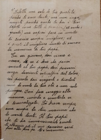 L’immagine riproduce la quarta pagina della lettera di Giambone alla figlia Gisella. In alto a sinistra c'è il numero 4.