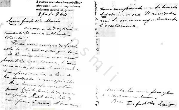 L’immagine riproduce l’originale che fu scritto su un foglio di carta bianca. La lettera è censurata nella sua seconda parte.