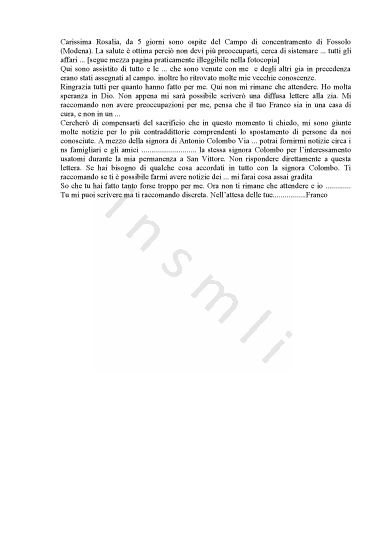 L’immagine riproduce la trascrizione dell’ultima lettera di Franco Minonzio alla sorella Rosalia.