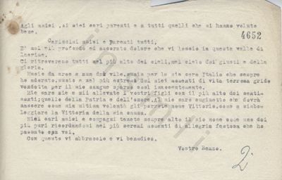 L’immagine riproduce la trascrizione a macchina dell’ultima lettera di Francesco Lorenzo Massai Landi agli amici e ai parenti.