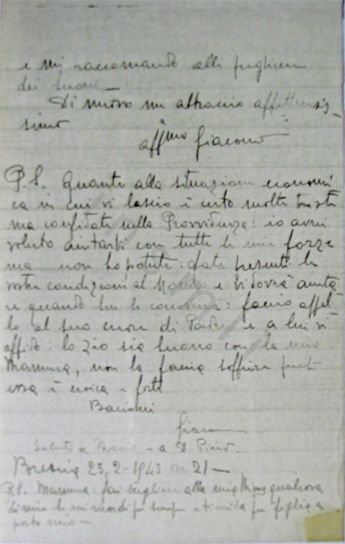 L’immagine riproduce la fotocopia della quarta facciata dell’ultima lettera di Giacomo Perlasca alla madre, scritta dal carcere di Brescia il giorno prima di essere fucilato. Il documento originale è probabilmente stato scritto sulle 4 facciate di un foglio a righe.