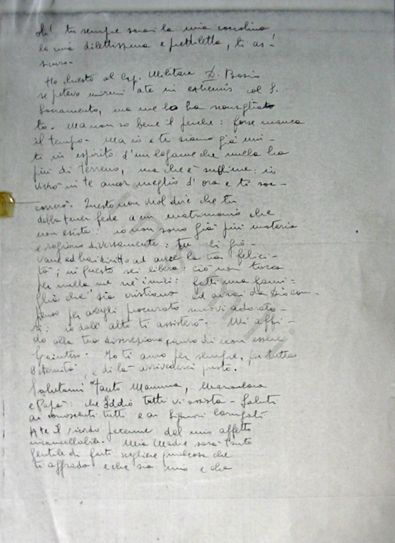 L’immagine riproduce la fotocopia della seconda facciata della lettera di Giacomo Perlasca alla fidanzata, scritta dalle carceri di Brescia il giorno prima della sua fucilazione.