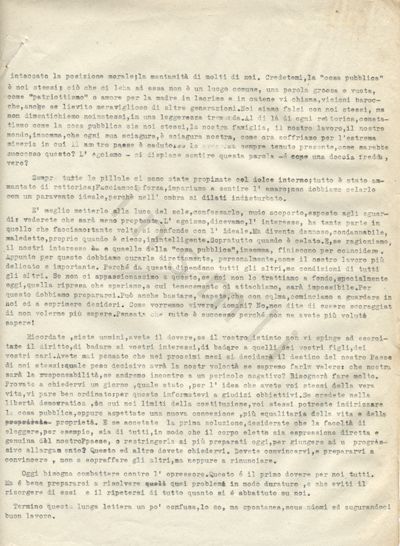 L’immagine riproduce la trascrizione della lettera scritta da Giacmo Ulivi durante i mesi di forzato esilio a Modena. il documento si può considerare il suo testamento spirituale. L’originale è stato scritto su 14 foglietti staccati da un taccuino e poi ritrovati dopo la sua morte, tra le pagine dei suoi libri nella sua casa di via Castel Maraldo.