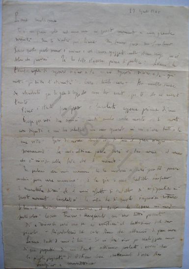 L’immagine riproduce la prima facciata dell’ultima lettera di Giovanni Battista Vighenzi alla moglie Liana.
