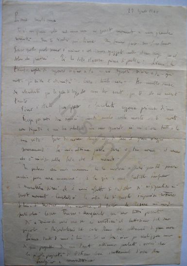 L’immagine riproduce la prima facciata dell’ultima lettera di Giovanni Battista Vighenzi alla moglie Liana.