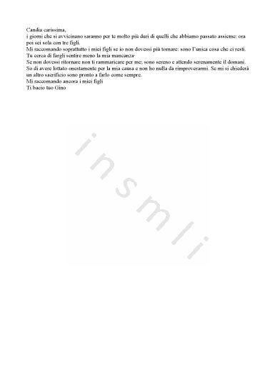 L’immagine riproduce il testo dell’ultima lettera scritta da Gino Onofri alla moglie Candia.
