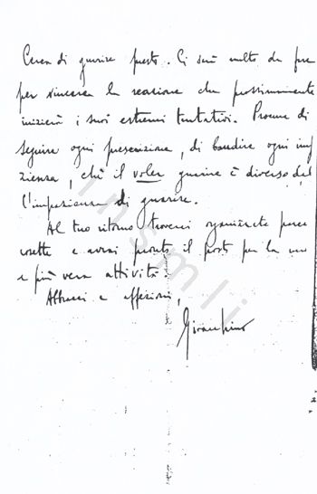 L’immagine riproduce la fotocopia della quarta facciata della lettera scritta da Gioacchino Gesmundo all’ex-alunno Paolo Aringoli.