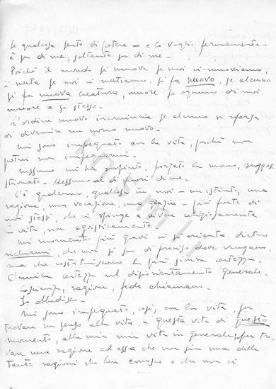 L’immagine riproduce la fotocopia della seconda facciata del testamento spirituale di Giorgio Mainadi, scritto ai genitori poco prima di unirsi ai partigiani.
Il documento originale è scritto sul retro di un foglio bianco.