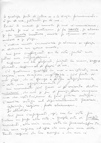 L’immagine riproduce la fotocopia della seconda facciata del testamento spirituale di Giorgio Mainadi, scritto ai genitori poco prima di unirsi ai partigiani.
Il documento originale è scritto sul retro di un foglio bianco.