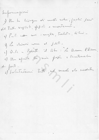 L’immagine riproduce la fotocopia della ventesima facciata del testamento spirituale di Giorgio Mainadi, scritto ai genitori poco prima di unirsi ai partigiani. Trattasi della seconda facciata del terzo messaggio, scritto il 3 novembre 1943 da Costozza. Il documento originale è scritto sul fronte di un foglio bianco. 