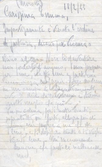L’immagine riproduce la prima facciata della lettera di Giovanni Mirotti alla moglie Emma, la sua ultima , scritta il giorno della deportazione.